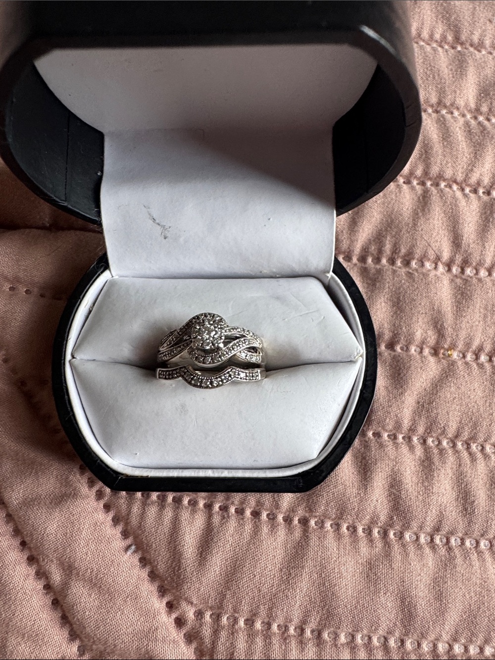 Platinaire Bridal Ring Set with Center Halo and Pave Accents